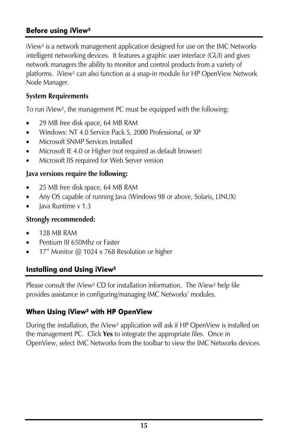 Before using iview, Installing and using iview, When using iview² with hp openview | B&B Electronics 850-10953-DC - Manual User Manual | Page 15 / 20