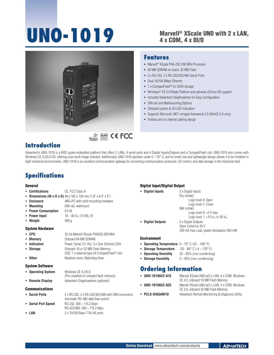 B&B Electronics UNO-1019-ACE-A2E - Datasheet User Manual | 1 page