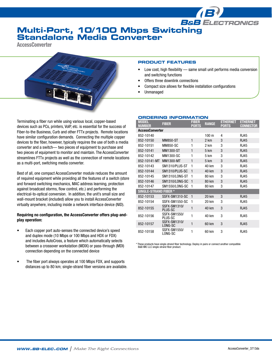 B&B Electronics 852-10140--58 - Datasheet User Manual | 2 pages