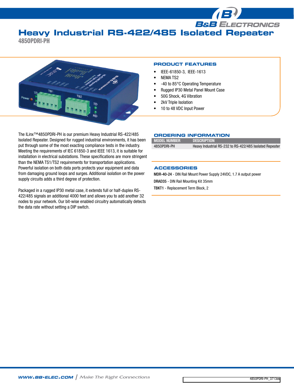 B&B Electronics 485OPDRI-PH - Datasheet User Manual | 2 pages