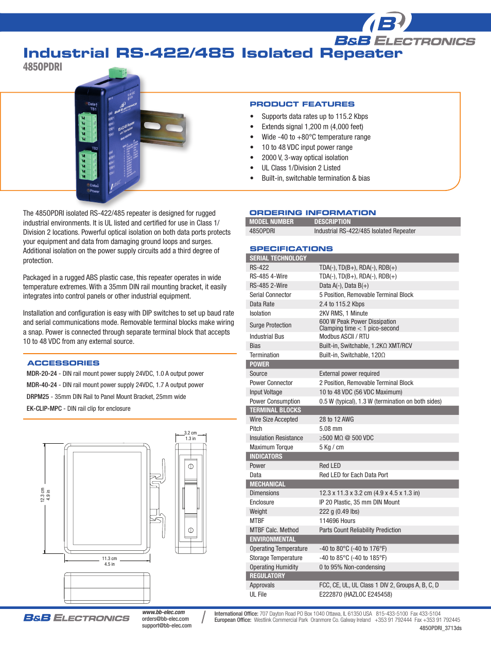 B&B Electronics 485OPDRI - Datasheet User Manual | 1 page