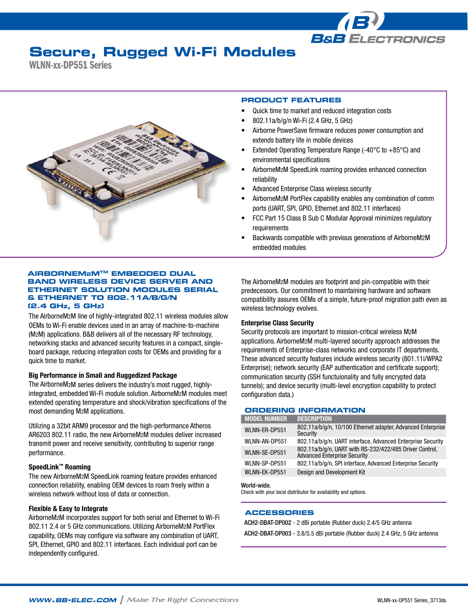 B&B Electronics WLNN-AN(ER,SE,SP.EK)-DP551 - Datasheet User Manual | 2 pages