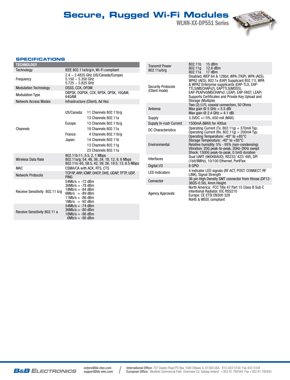 Secure, rugged wi-fi modules, Wlnn-xx-dp551 series | B&B Electronics WLNN-AN(ER,SE,SP.EK)-DP551 - Datasheet User Manual | Page 2 / 2