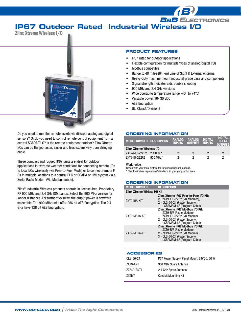 B&B Electronics ZXT9-MB2A-KIT - Datasheet User Manual | 2 pages