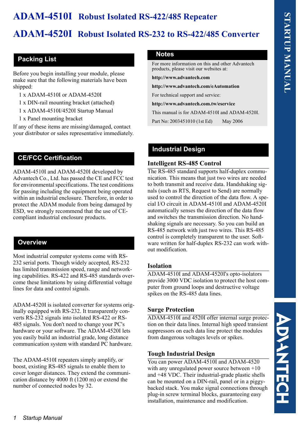 B&B Electronics ADAM-4520I - Manual User Manual | 5 pages