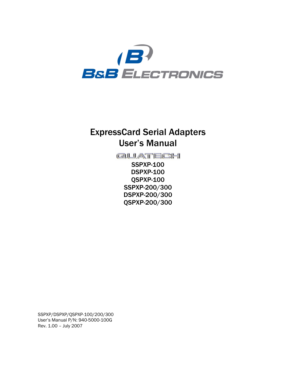 B&B Electronics QSPXP-100 - Manual User Manual | 36 pages