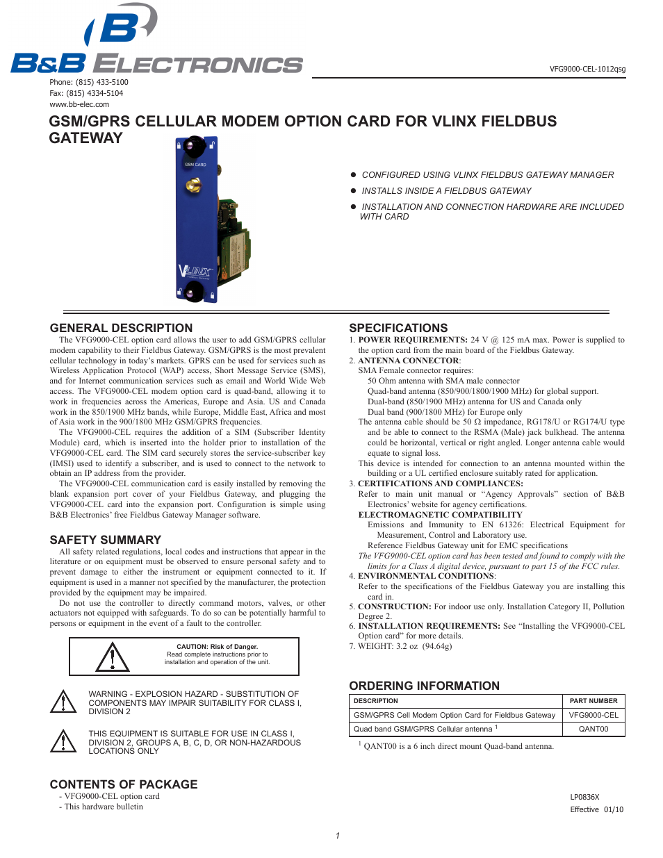 B&B Electronics VFG9000-CEL - Quick Start Guide User Manual | 4 pages