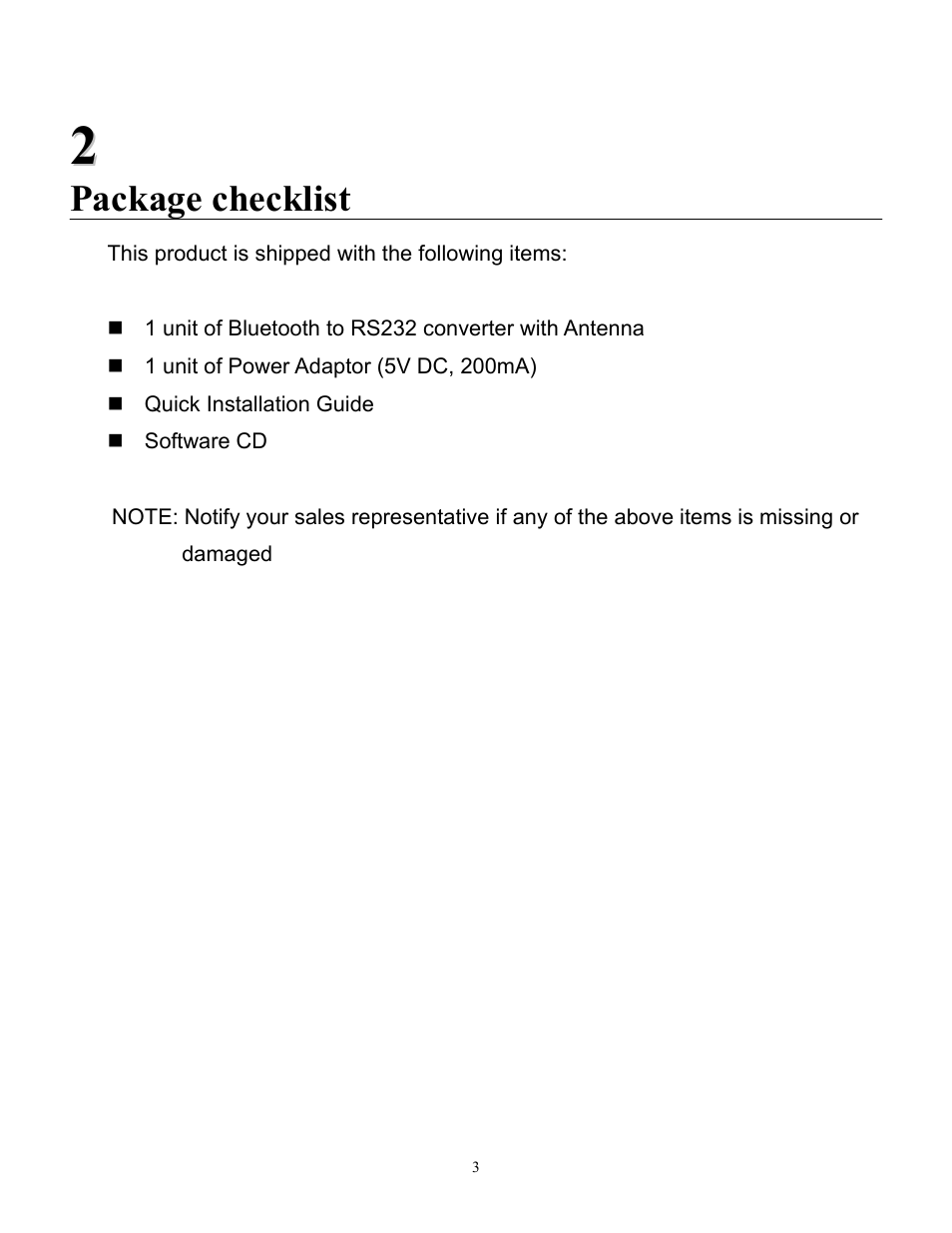 Package checklist | B&B Electronics SS-BLT-100PR - Manual User Manual | Page 4 / 15