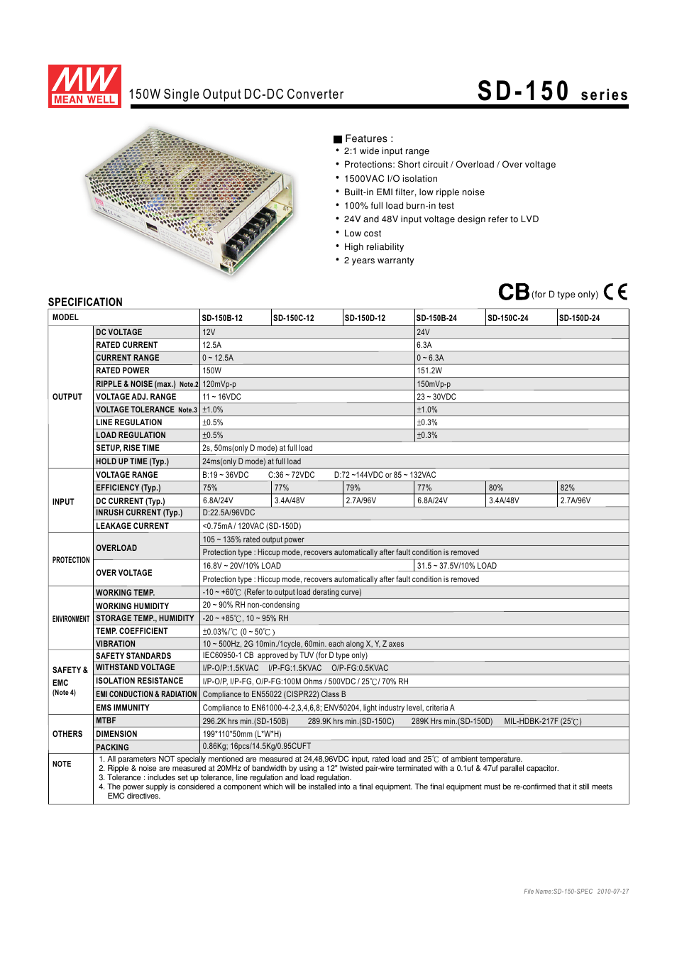 B&B Electronics SD-150 Series - Datasheet User Manual | 2 pages