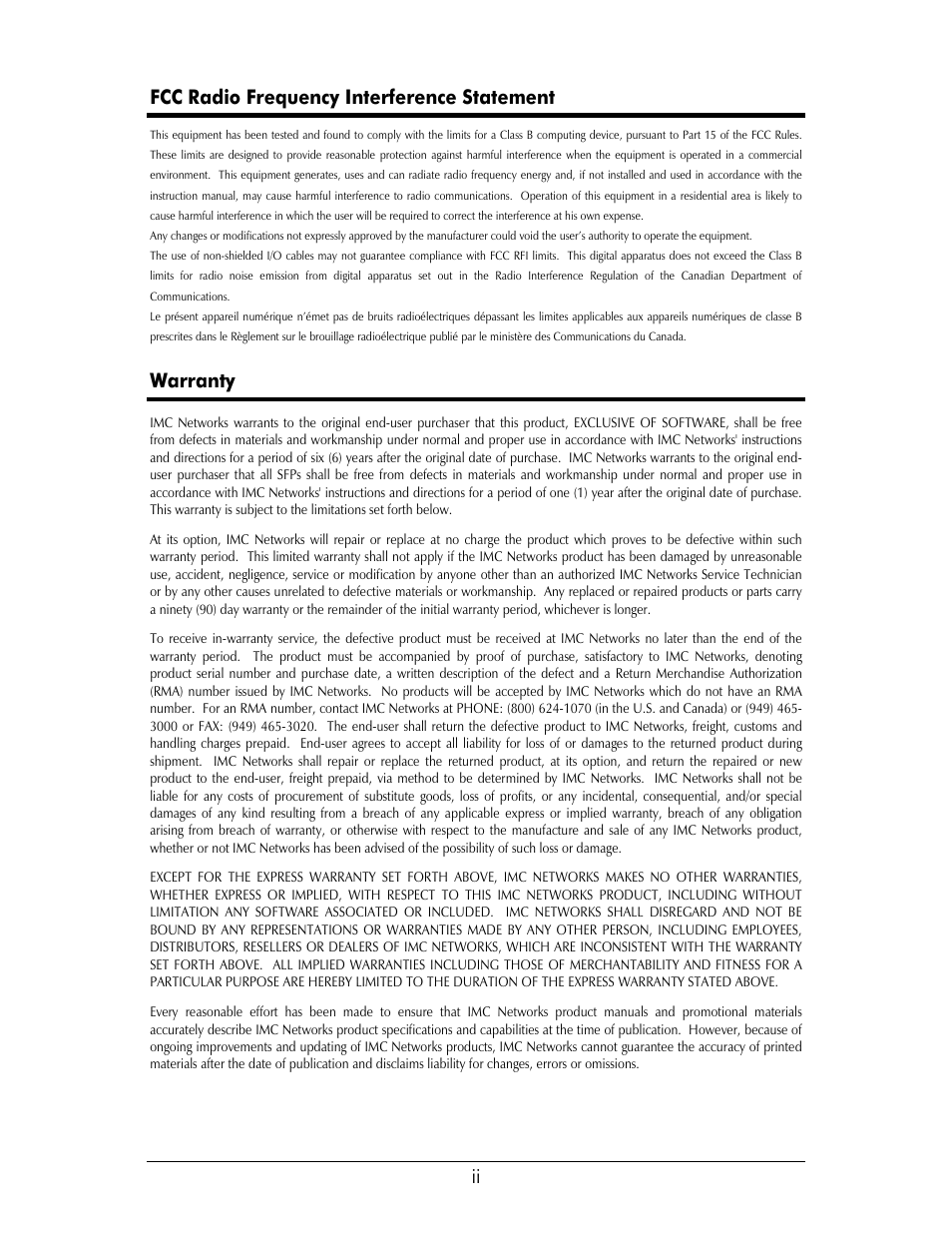 Ii fcc radio frequency interference statement, Warranty | B&B Electronics 850-14240--74 - Manual User Manual | Page 2 / 16