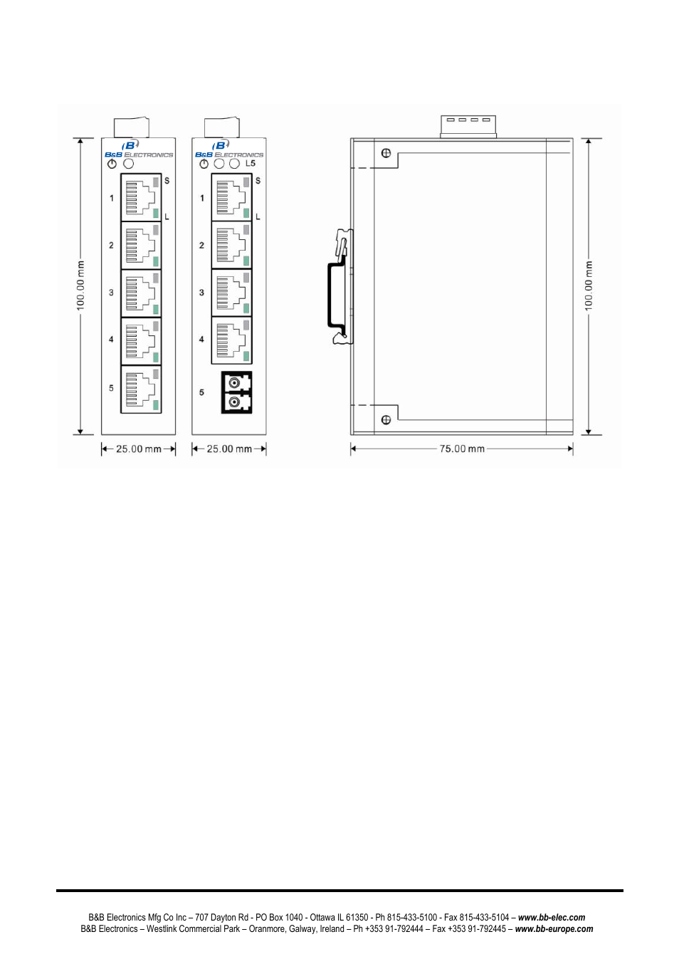 Dimensional drawing esw105 series | B&B Electronics ESW108 Series - Quick Start Guide User Manual | Page 10 / 21