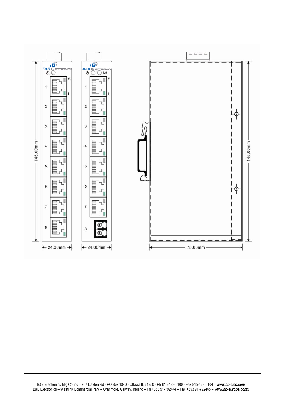 Dimensional drawing esw108 series | B&B Electronics ESW108 Series - Quick Start Guide User Manual | Page 11 / 21