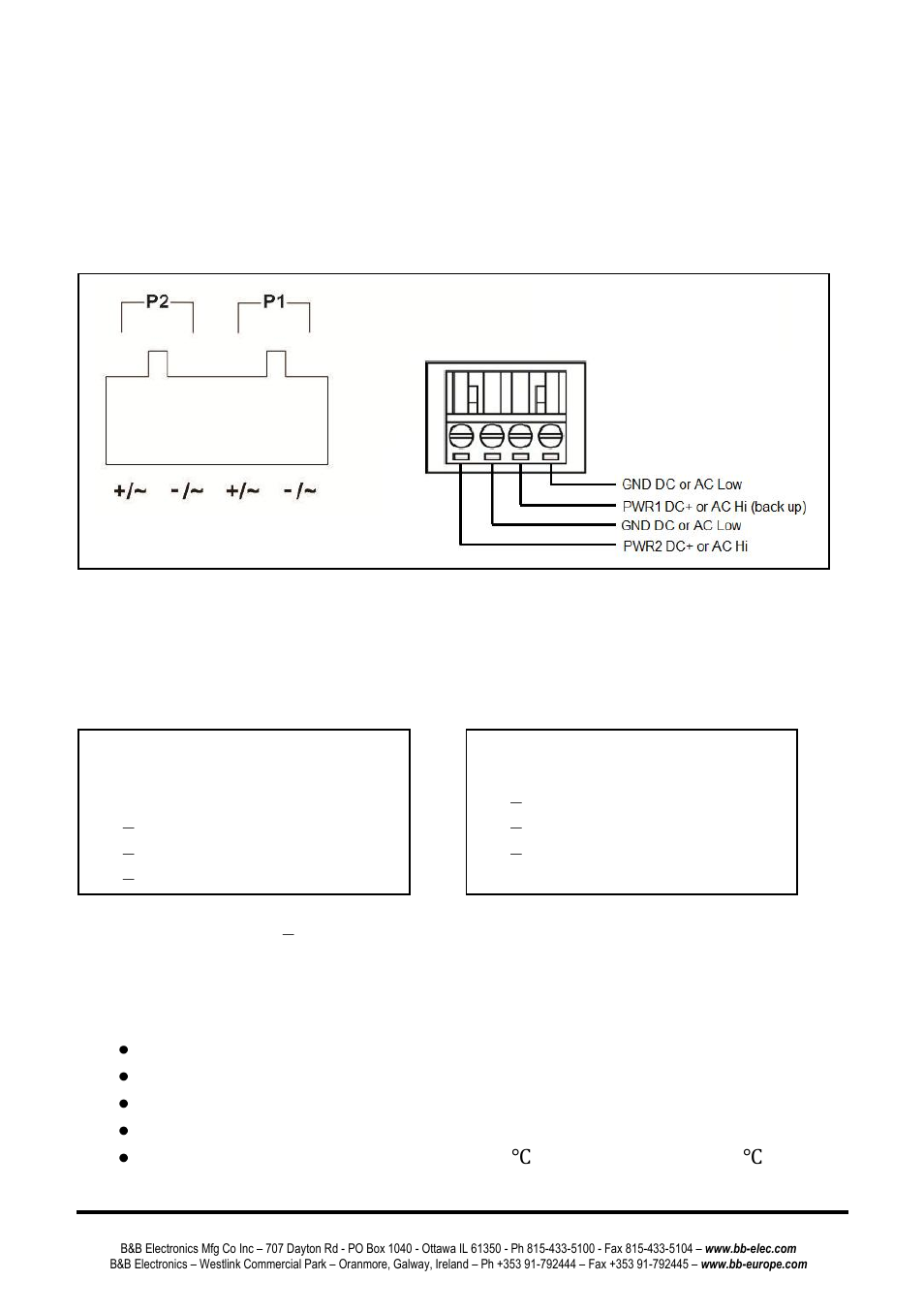 Ower, Nput, Onnections | Nstallation, Nformation, Electrical ratings, Wiring terminals, Power input connections, Ul installation information electrical ratings | B&B Electronics ESW108 Series - Quick Start Guide User Manual | Page 16 / 21