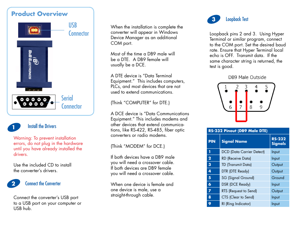 B&B Electronics 232USB9M-LS - Quick Start Guide User Manual | 2 pages