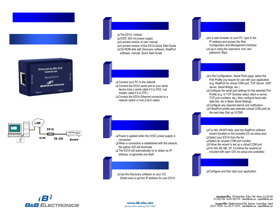 B&B Electronics ES1AE - Quick Start Guide User Manual | 1 page