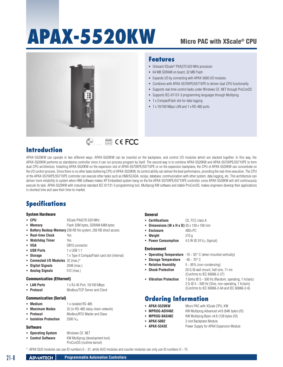 B&B Electronics APAX-5520KW - Datasheet User Manual | 1 page