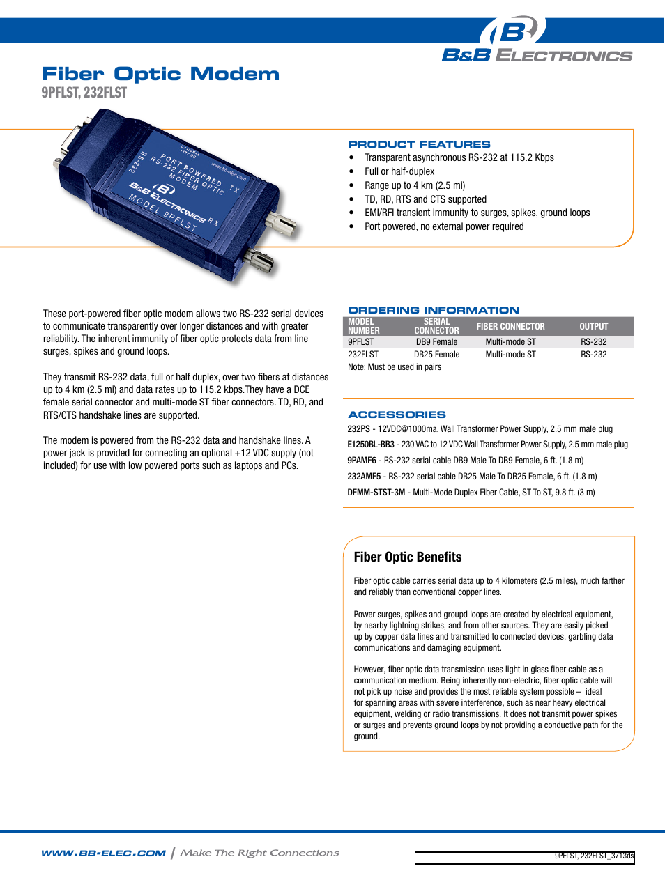 B&B Electronics 9PFLST - Datasheet User Manual | 2 pages