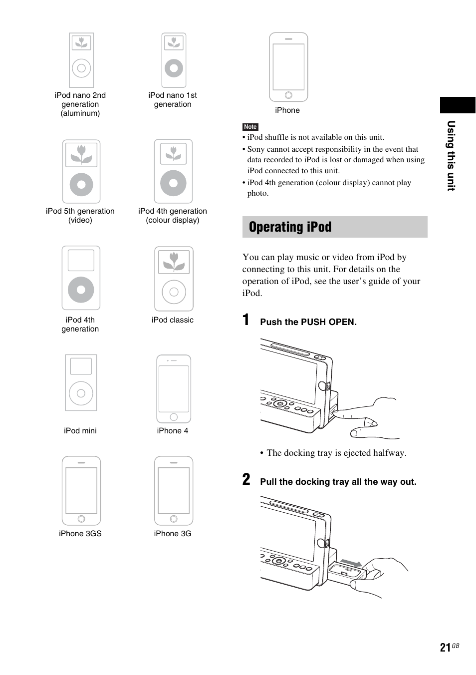 Operating ipod | Sony ICF-CL75IP User Manual | Page 21 / 32