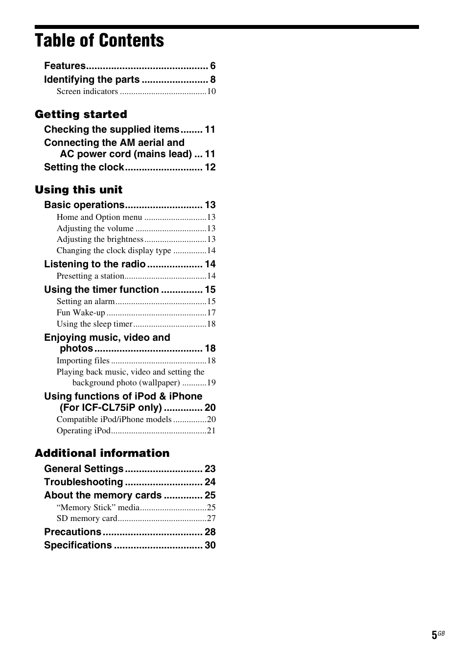 Sony ICF-CL75IP User Manual | Page 5 / 32