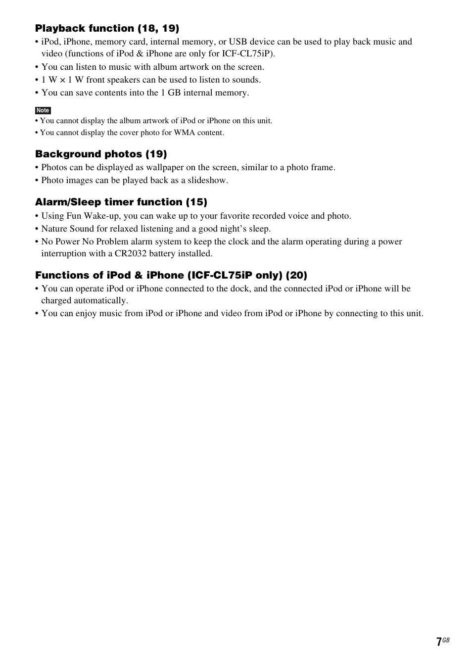 Sony ICF-CL75IP User Manual | Page 7 / 32