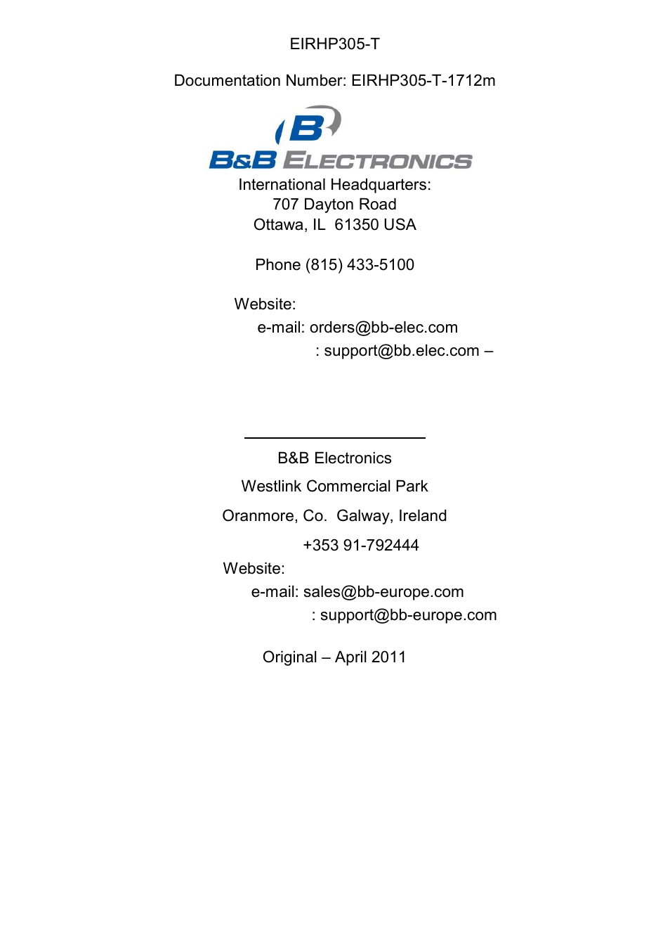 B&B Electronics EIRHP305-T - Manual User Manual | Page 2 / 19
