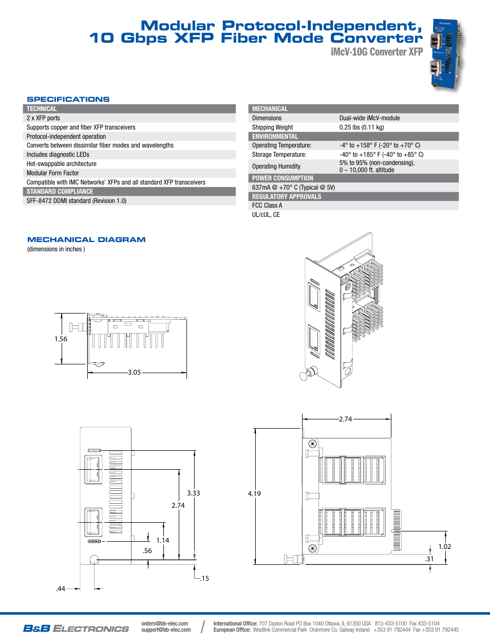 Imcv-10g converter xfp | B&B Electronics 808-38610-11-12-13 - Datasheet User Manual | Page 2 / 2