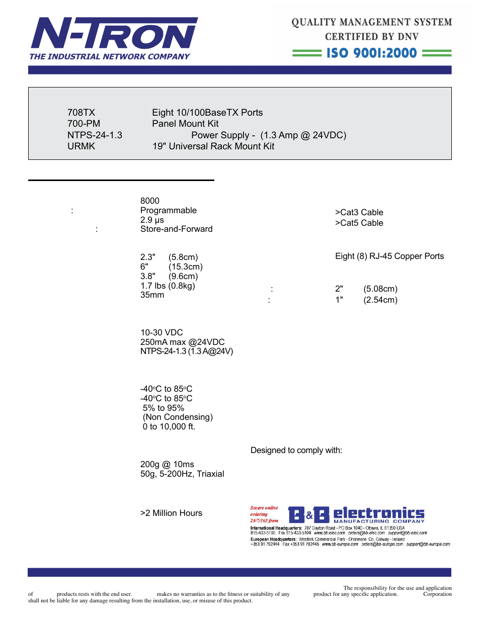 B&B Electronics 708TX - Datasheet User Manual | Page 2 / 3