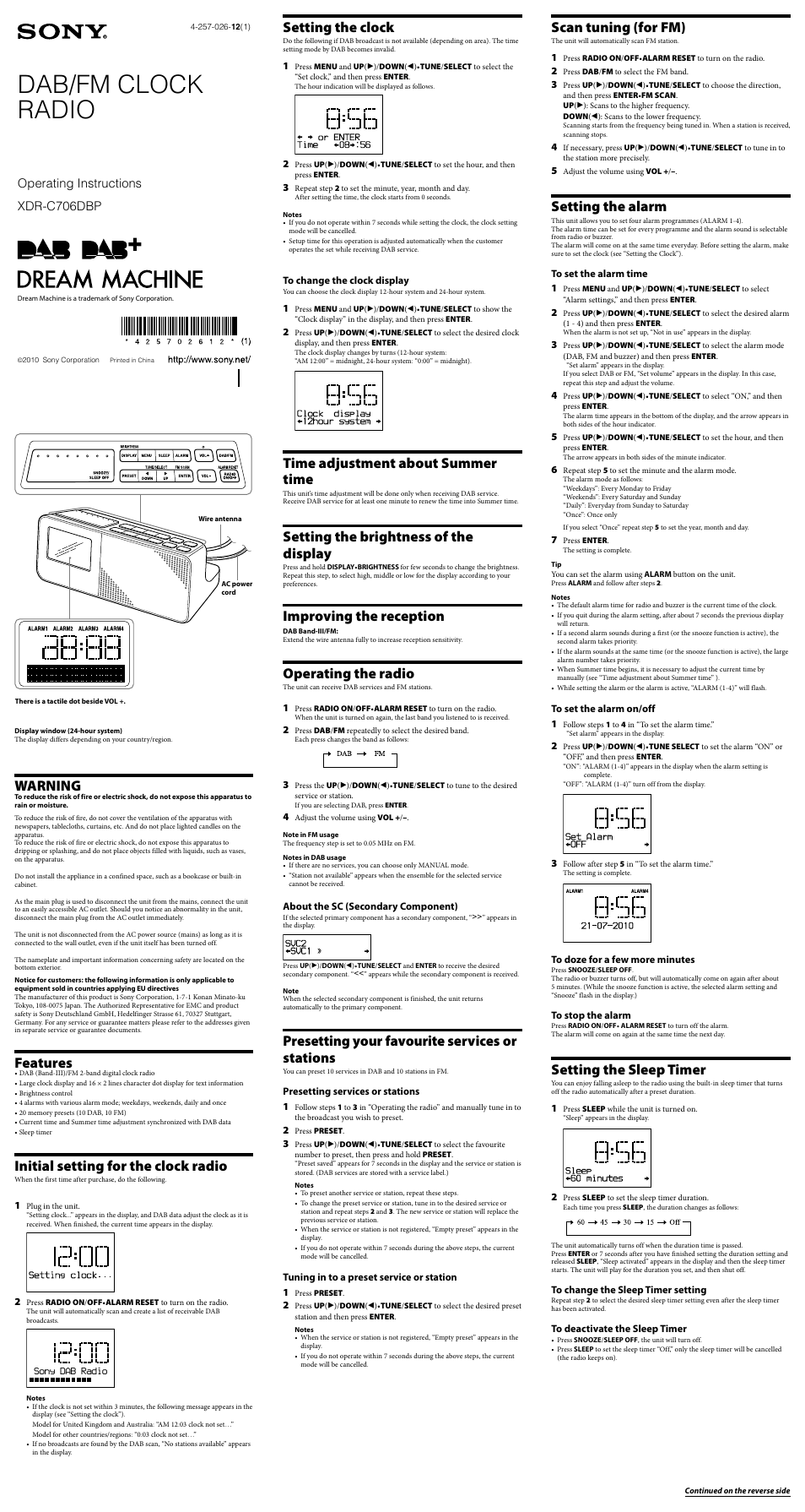 Sony XDR-C706DBP User Manual | 2 pages