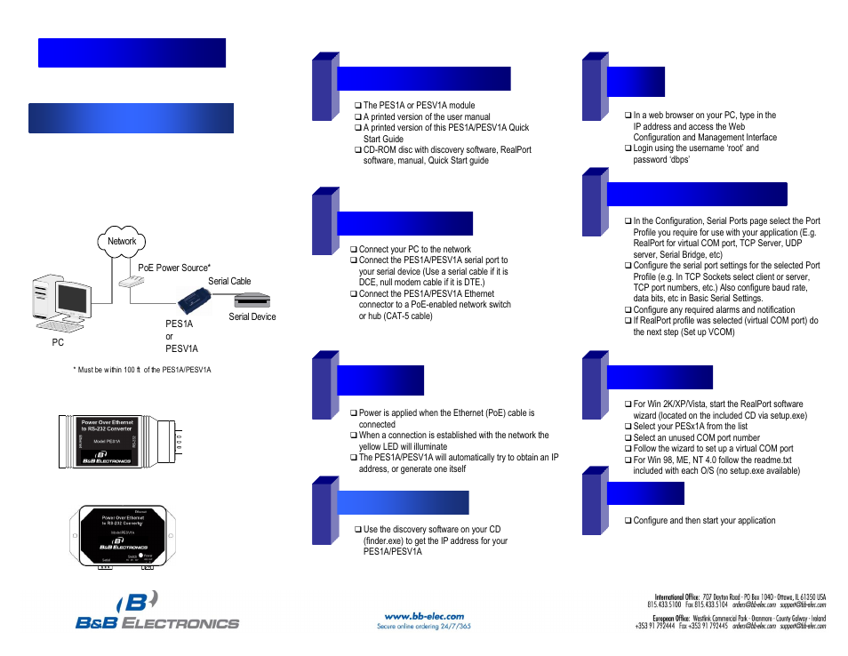 B&B Electronics PESV1A - Quick Start Guide User Manual | 1 page