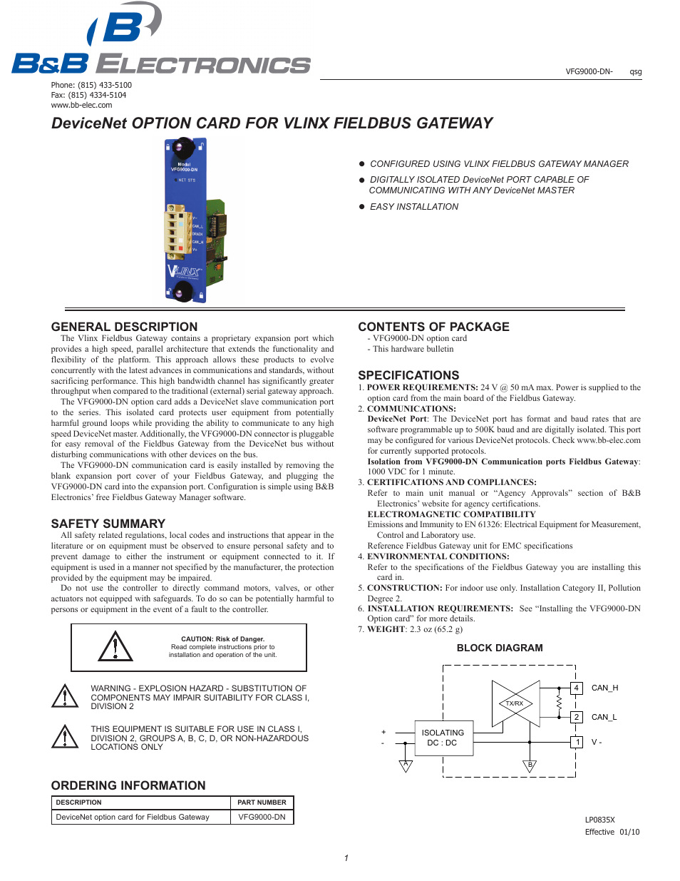 B&B Electronics VFG9000-DN - Quick Start Guide User Manual | 4 pages