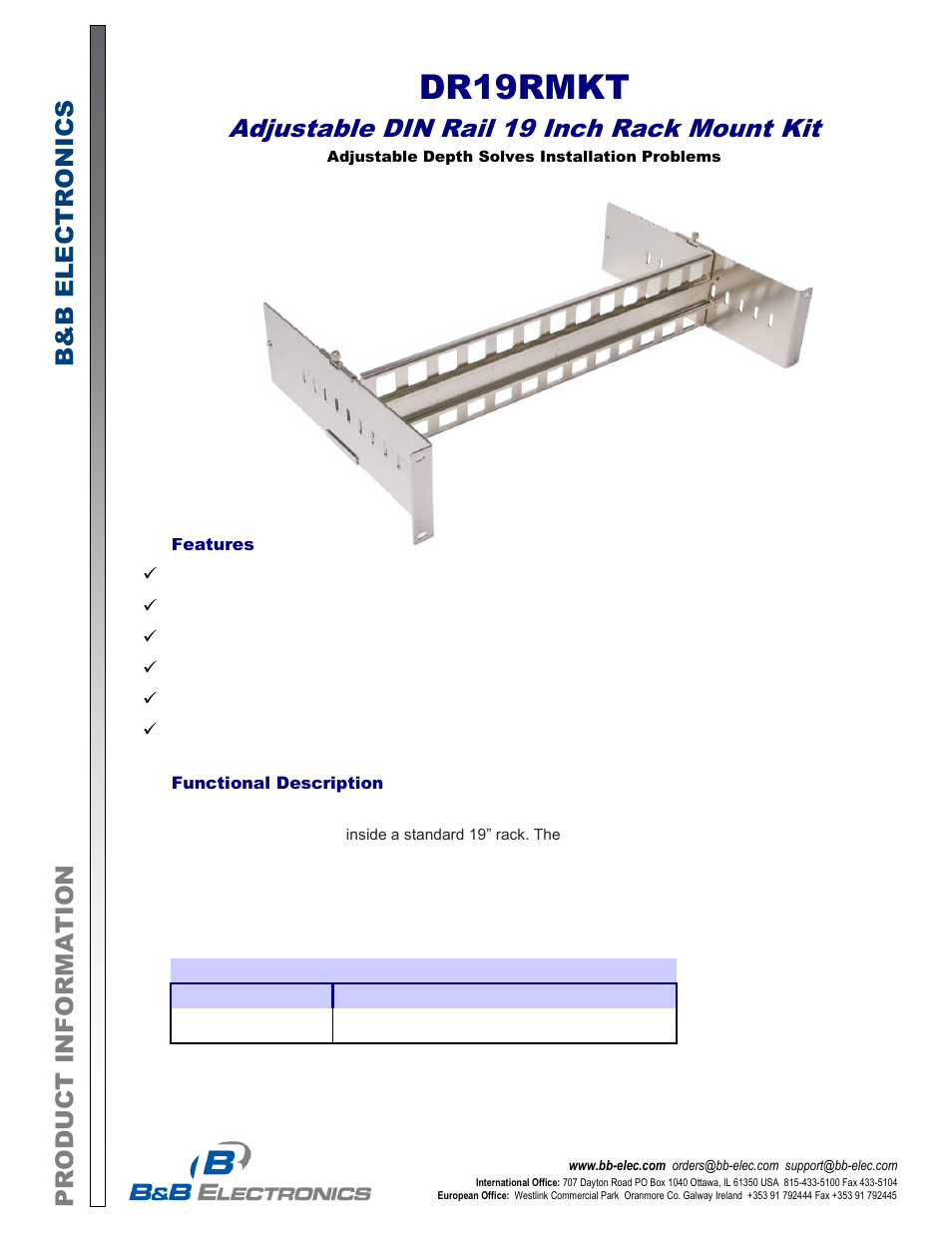 B&B Electronics DR19RMKT - Datasheet User Manual | 2 pages