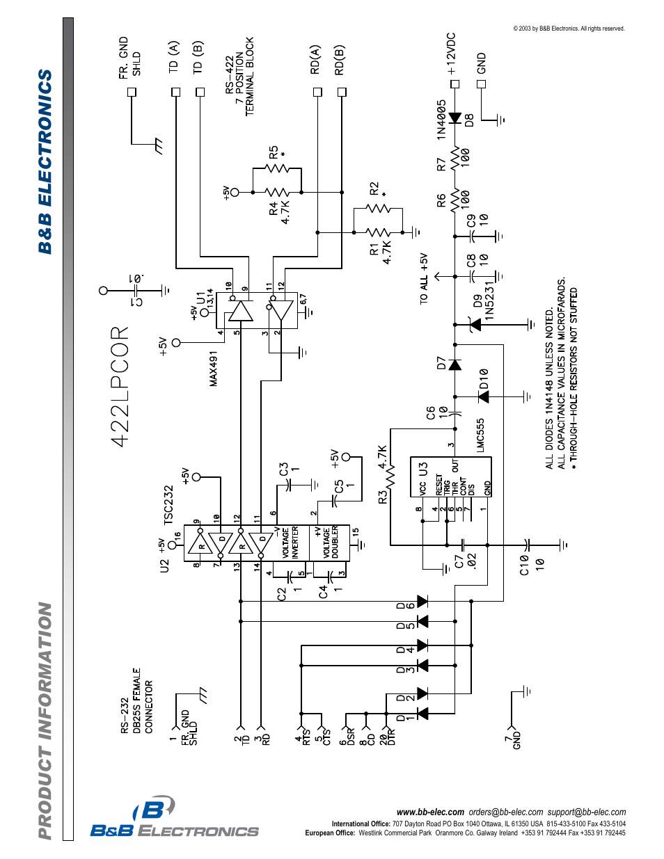 B&B Electronics 422LPCOR - Datasheet User Manual | Page 2 / 2
