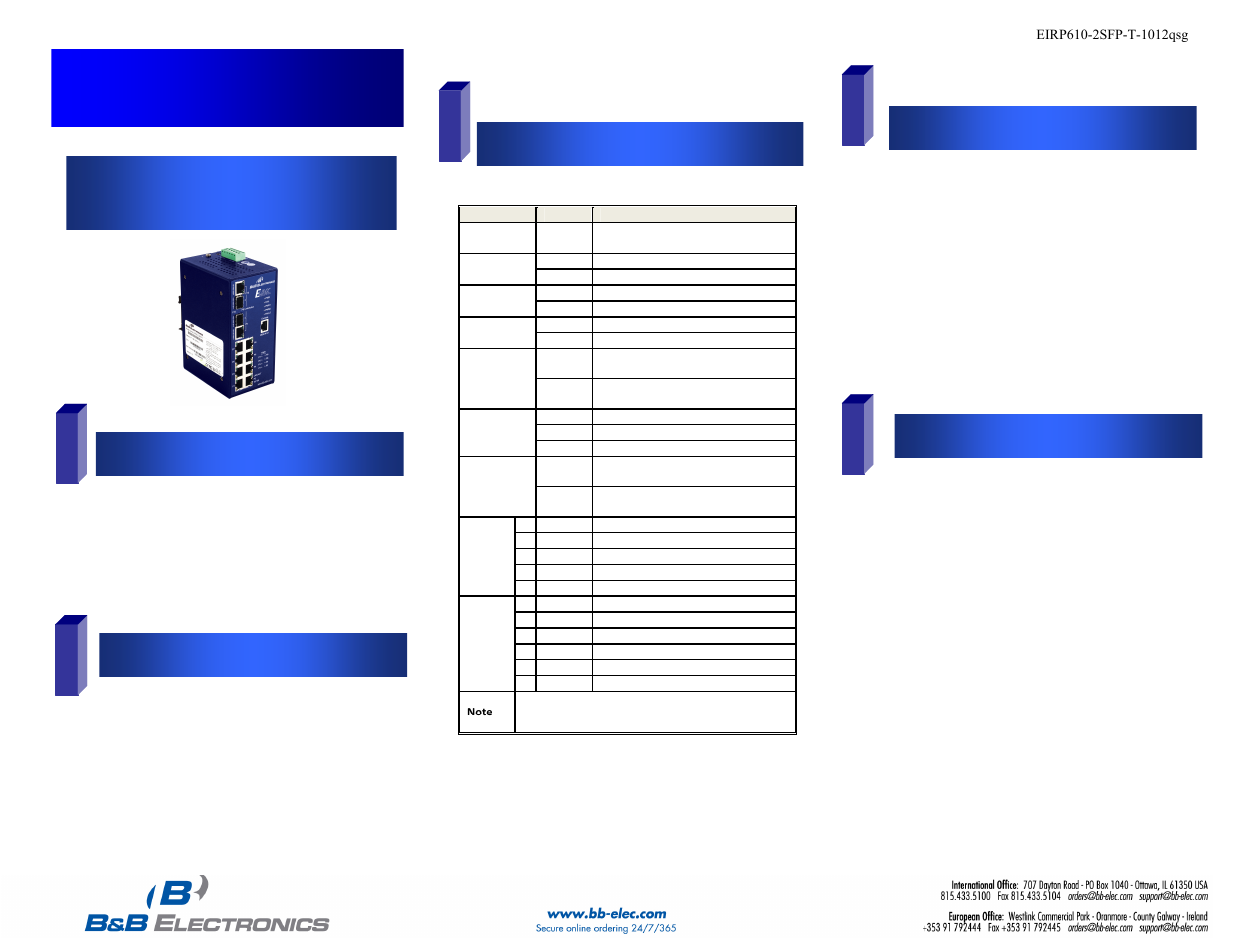 B&B Electronics EIRP610-2SFP-T - Quick Start Guide User Manual | 2 pages