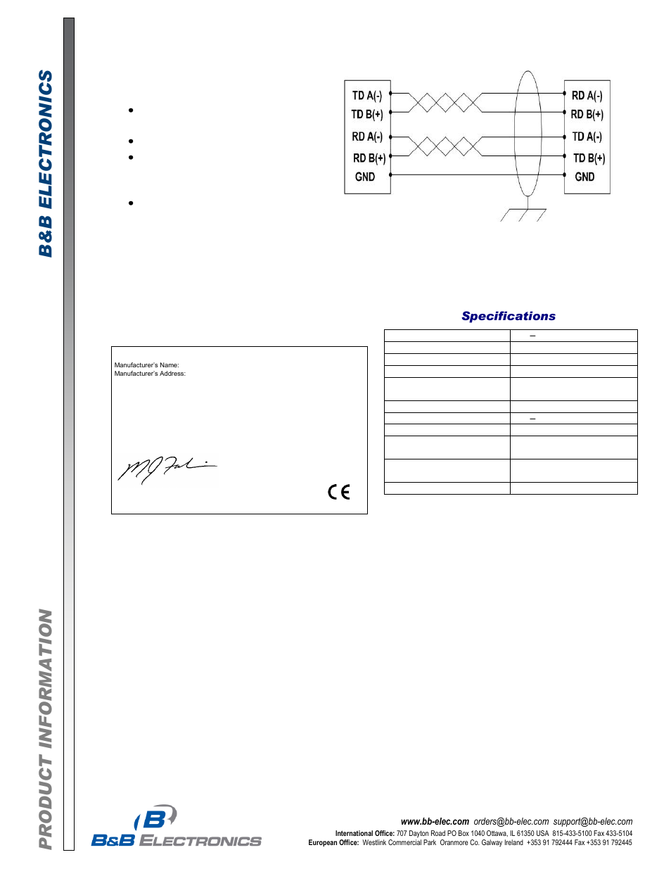 B&B Electronics 4WSD25OTB - Datasheet User Manual | Page 4 / 4
