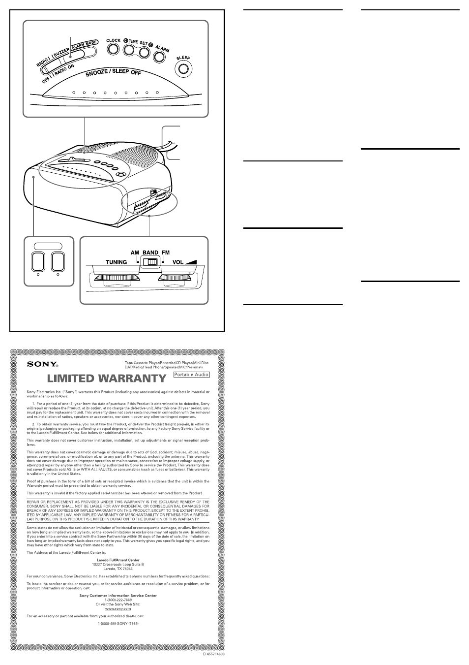 Setting the clock, Playing the radio, Improving the reception | Setting the alarm, Setting the sleep timer, Precautions, Specifications | Sony ICF-C212 User Manual | Page 2 / 2