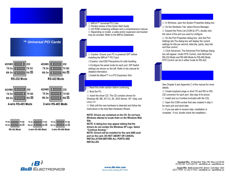 B&B Electronics 3PCIOU4 - Quick Start Guide User Manual | 2 pages