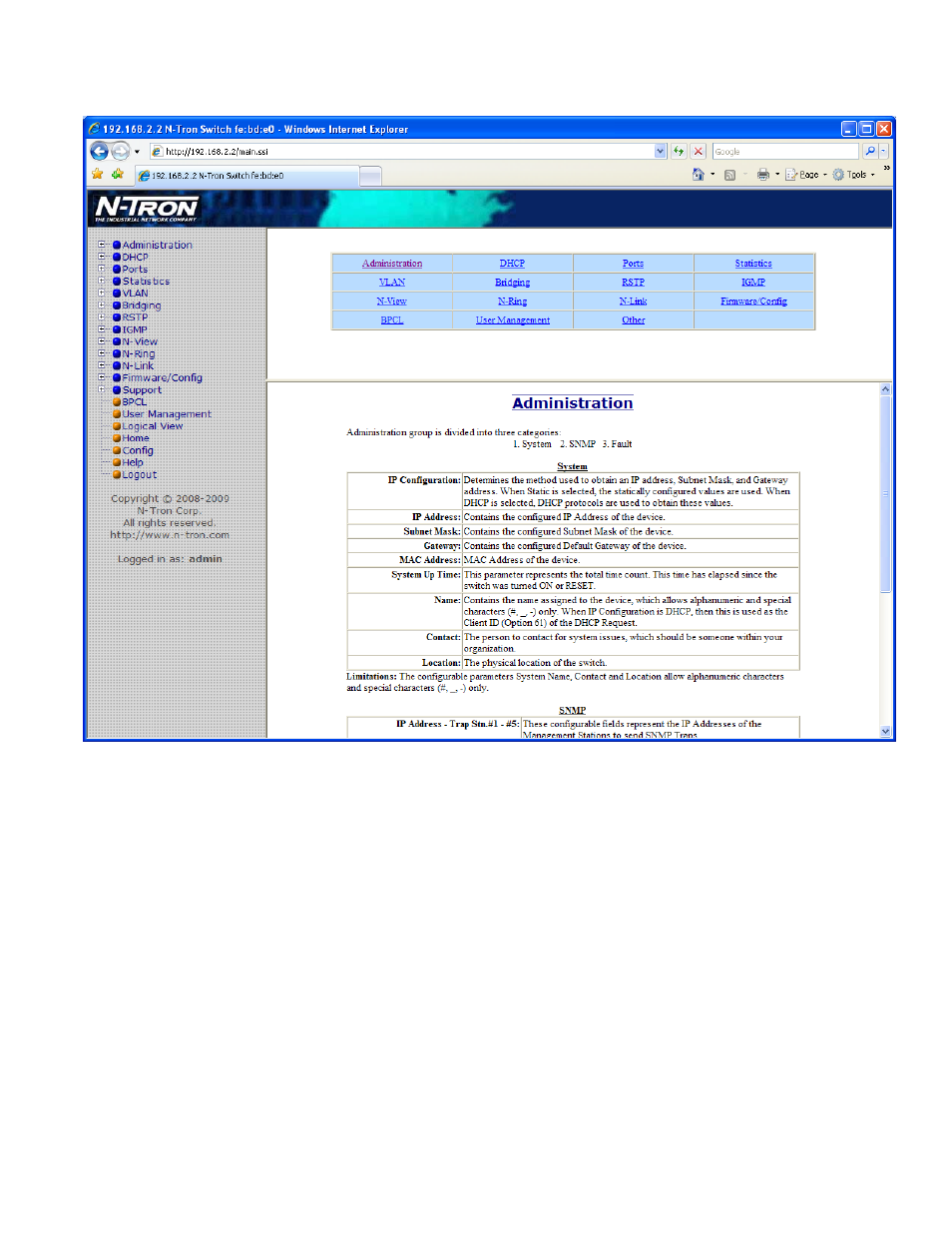 Help – administration | B&B Electronics 7018TX - Manual User Manual | Page 98 / 138