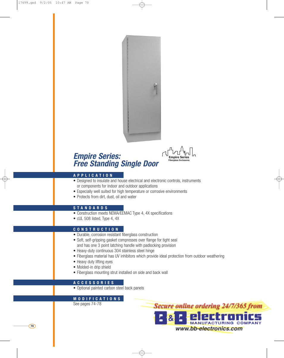 Empire series: free standing single door | B&B Electronics AM363016L - Datasheet User Manual | Page 5 / 8