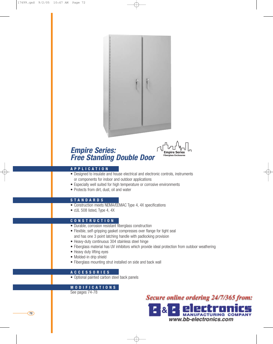 Empire series: free standing double door | B&B Electronics AM363016L - Datasheet User Manual | Page 7 / 8