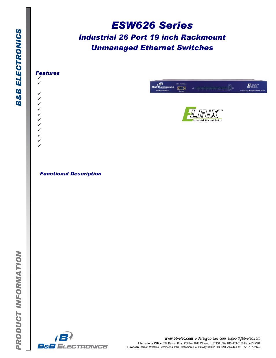 B&B Electronics ESWG626-2SFP-T - Datasheet User Manual | 3 pages