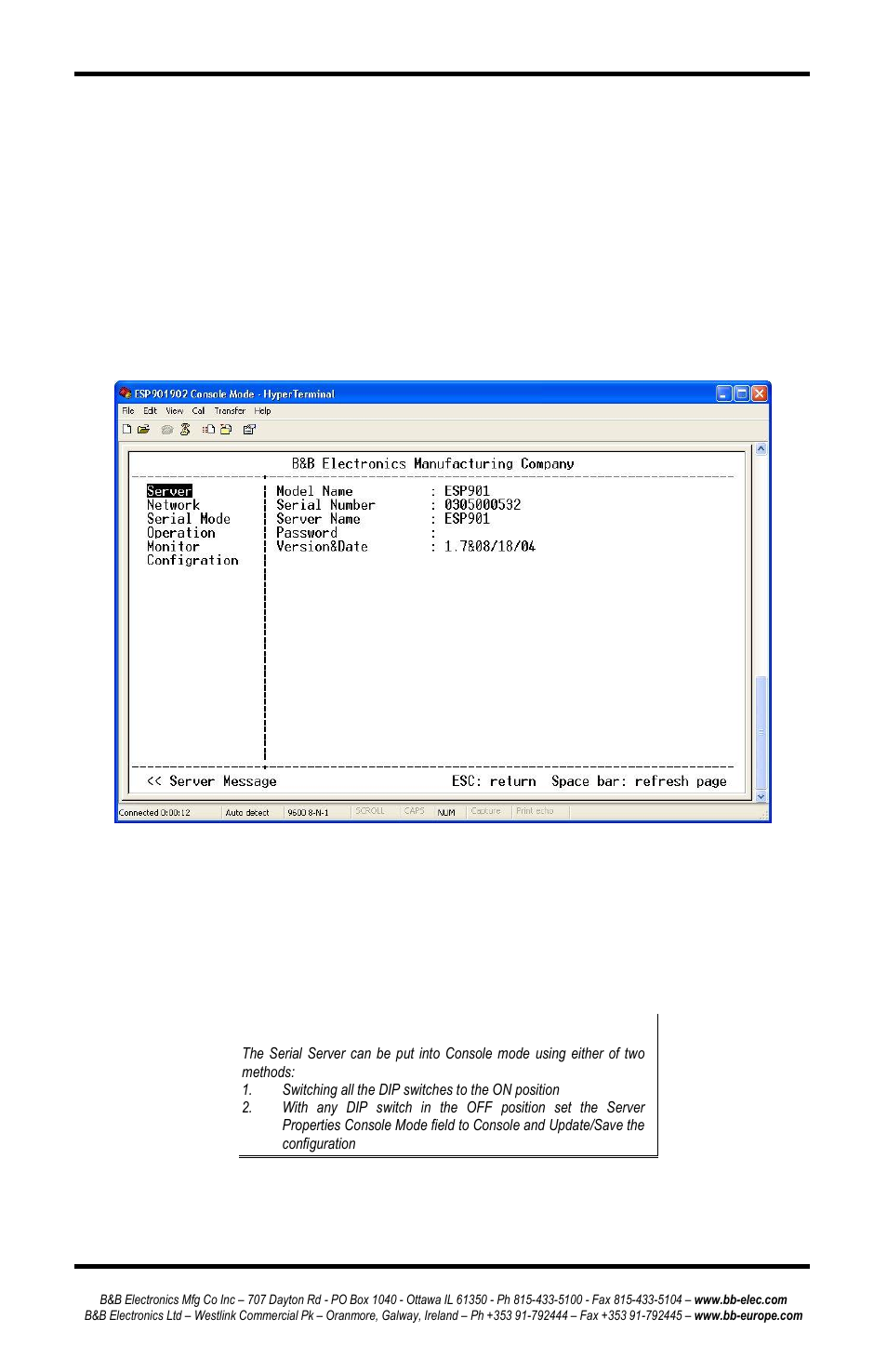 Dip switches, Serial ports | B&B Electronics ESP902 - Manual User Manual | Page 19 / 91