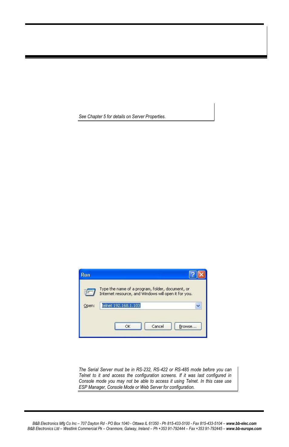 Chapter 11: using telnet, Onfiguration, Sing | Elnet | B&B Electronics ESP902 - Manual User Manual | Page 71 / 91