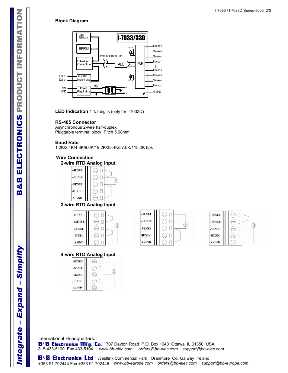 B&B Electronics I-7033 - Datasheet User Manual | Page 2 / 3