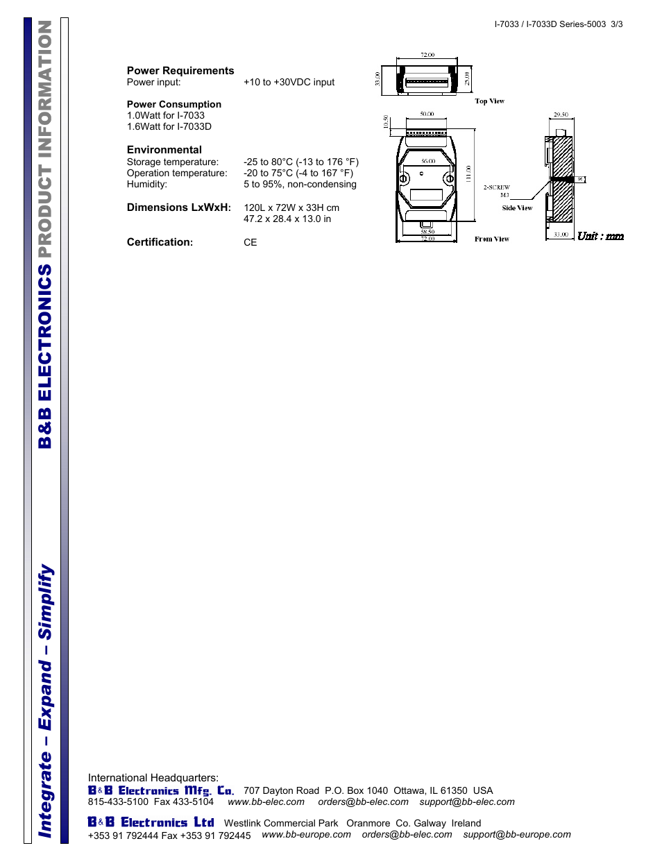 B&B Electronics I-7033 - Datasheet User Manual | Page 3 / 3