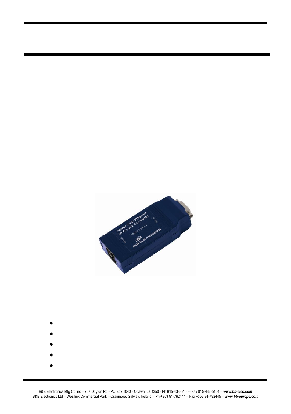 Chapter 1: introduction, Eatures, Features | B&B Electronics PESV1A - Manual User Manual | Page 11 / 60