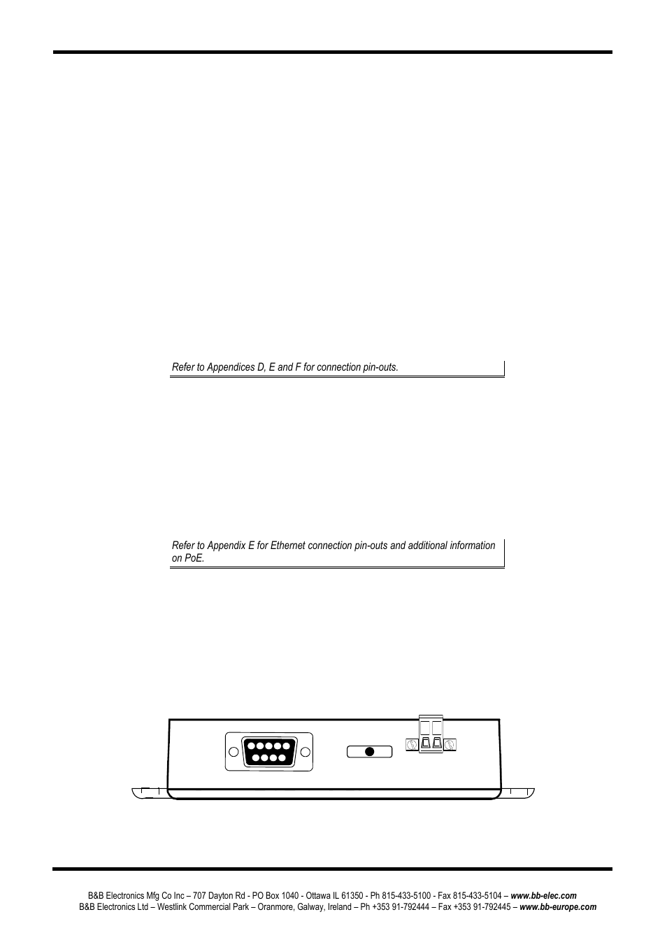 Ethernet port connector, Serial port connector, Power connector | Output power connector (pesv1a only) | B&B Electronics PESV1A - Manual User Manual | Page 17 / 60