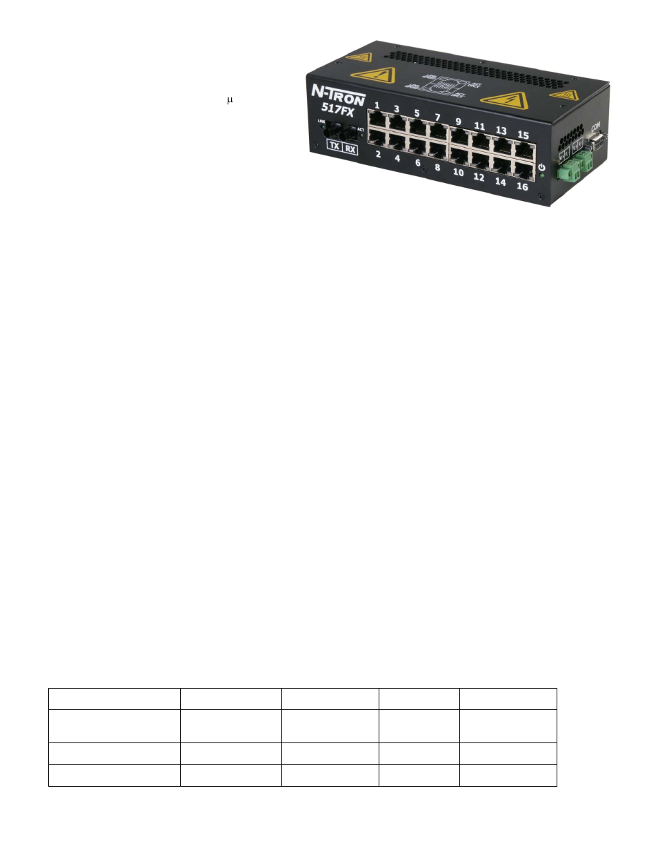 Key specifications (517fx/fxe) | B&B Electronics 516TX-A - Manual User Manual | Page 62 / 68