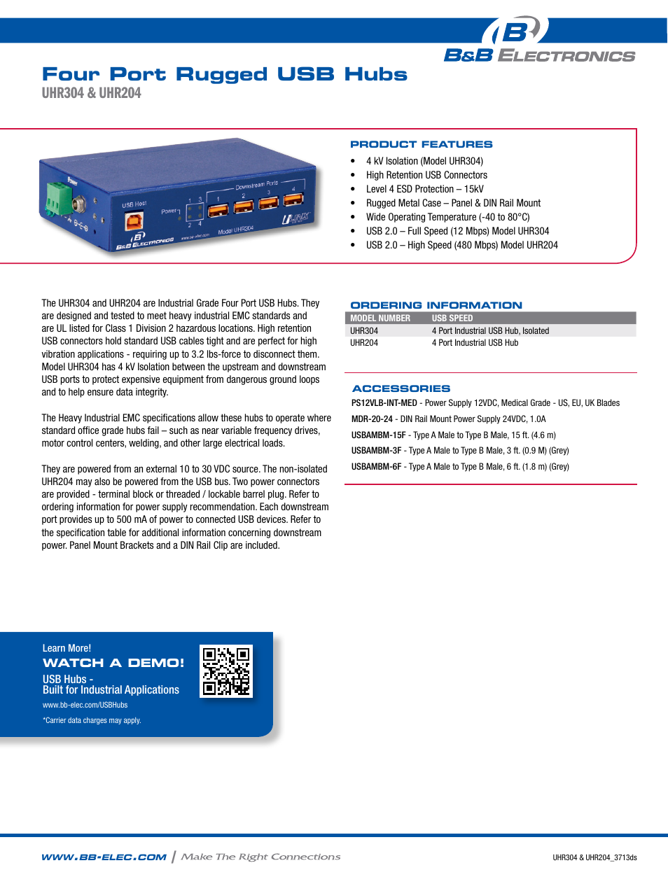 B&B Electronics UHR304 - Datasheet User Manual | 2 pages