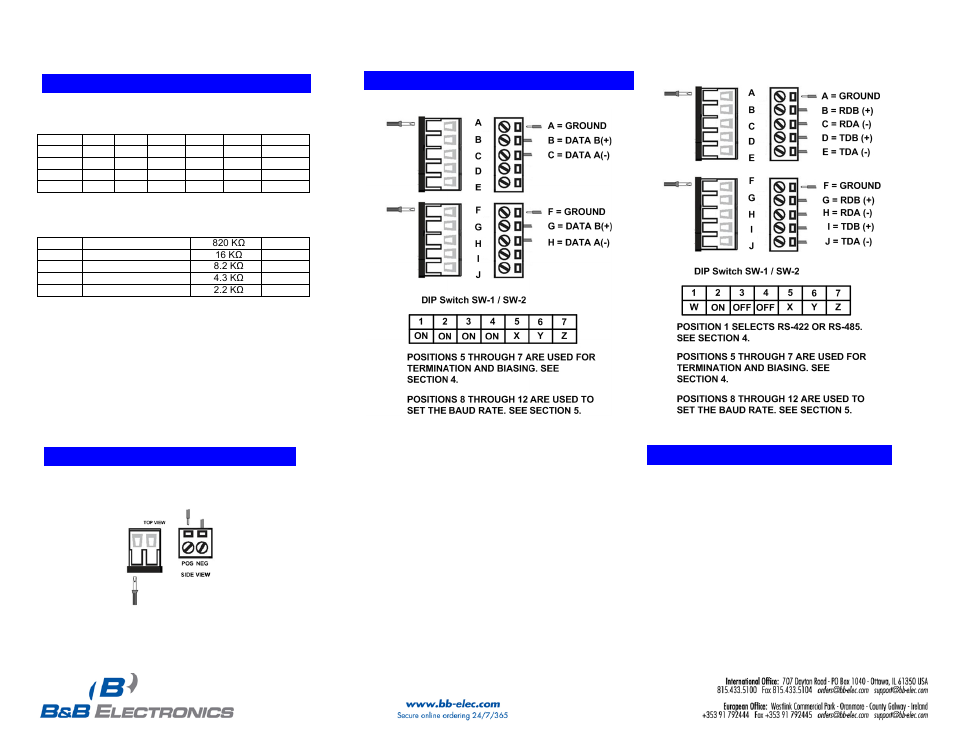 Wiring examples, Rs-422/485 time out, Power connection | Operation | B&B Electronics 485OPDRI - Quick Start Guide User Manual | Page 2 / 2