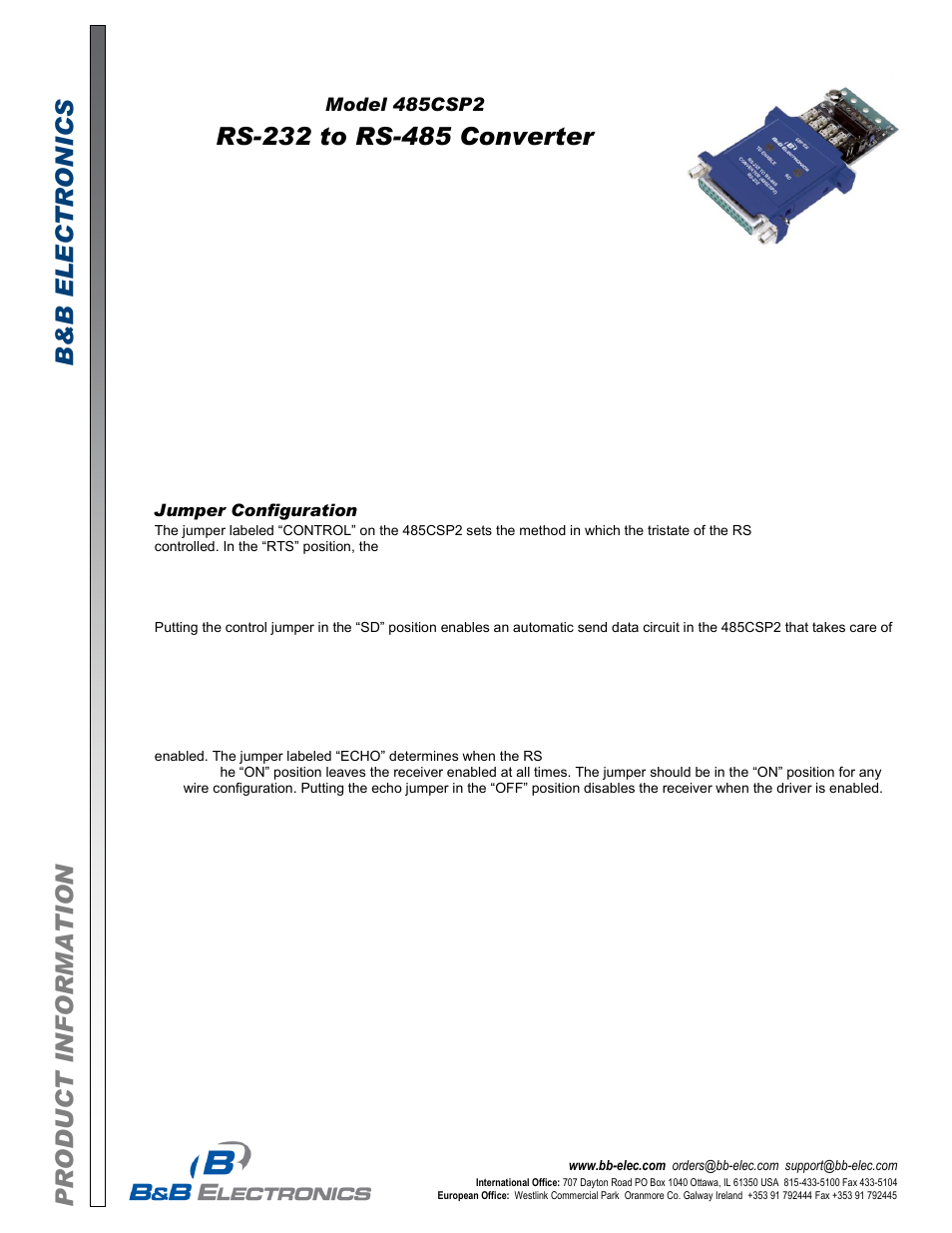 B&B Electronics 485CSP2 - Datasheet User Manual | 3 pages